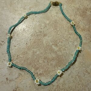Turquoise and White Beaded Necklace